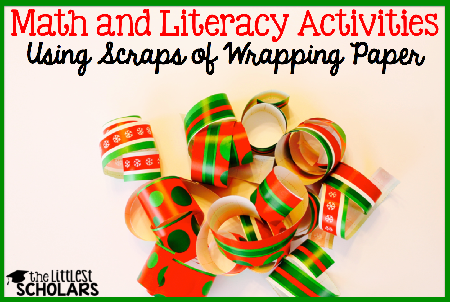 Fun literacy and math activities using scrap pieces of wrapping paper you have lying around. Easy and low-prep! 
