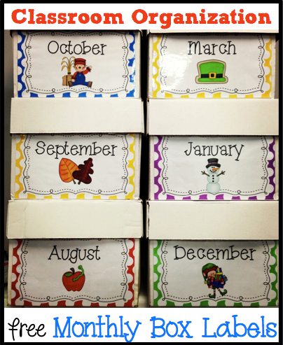 FREE monthly box labels to keep your classroom organized! 