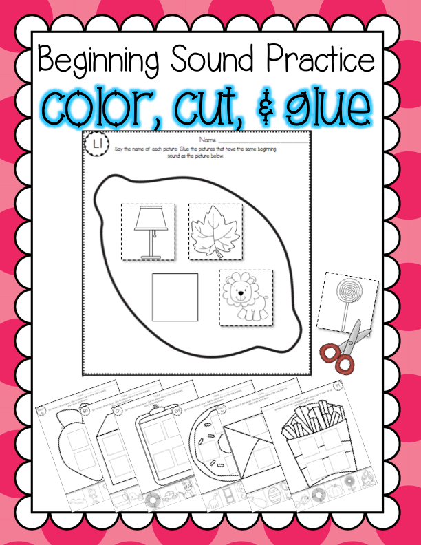 Fun and engaging phonemic awareness printables: beginning sound color, cut and glue from Littlest Scholars