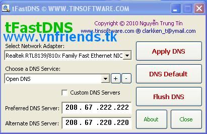 tFastDNS - Thay đổi DNS nhanh bằng một cú nhấp chuột, software vnfriends.tk