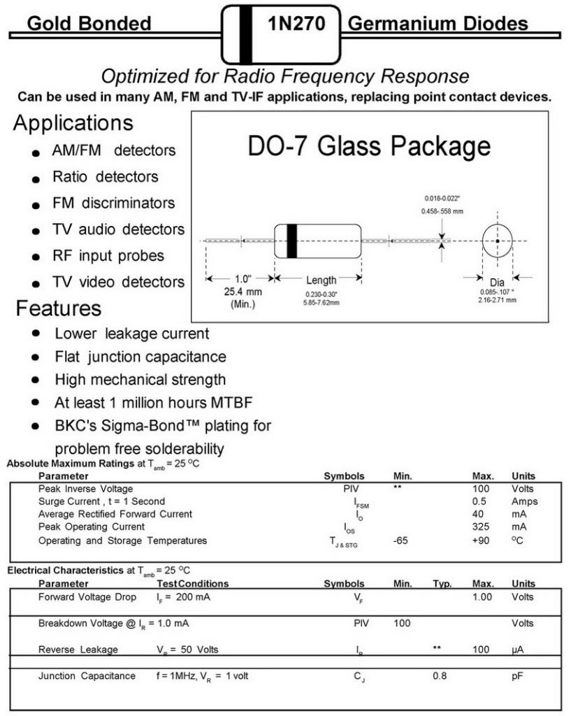 1N270 BKC Germanium Diode, NOS, For Ham Radio, x10 PCS eBay