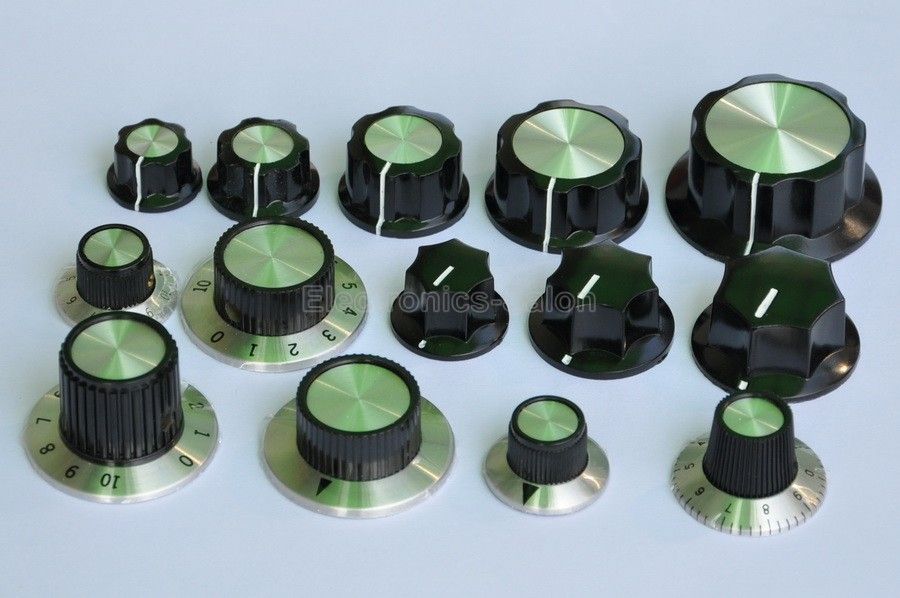 14 Types Knob Assortment Kit, for 1/4" Round Shaft Potentiometer or Switch.