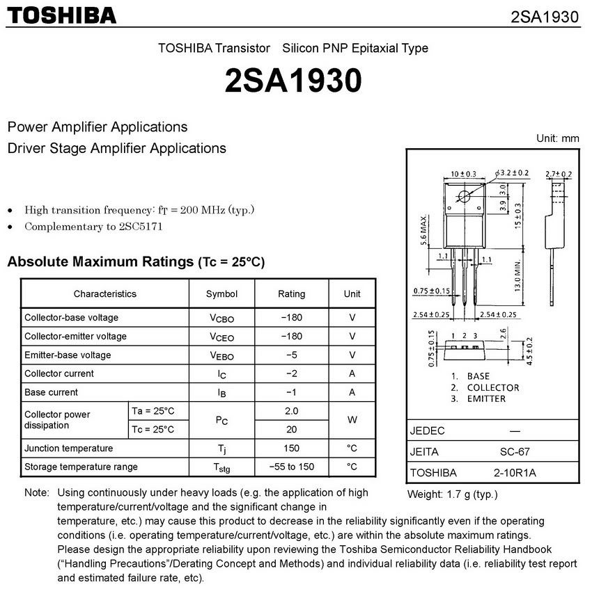 2SA1930 2SC5171 TOSHIBA Audio Amplifier Transistor, x10 | eBay