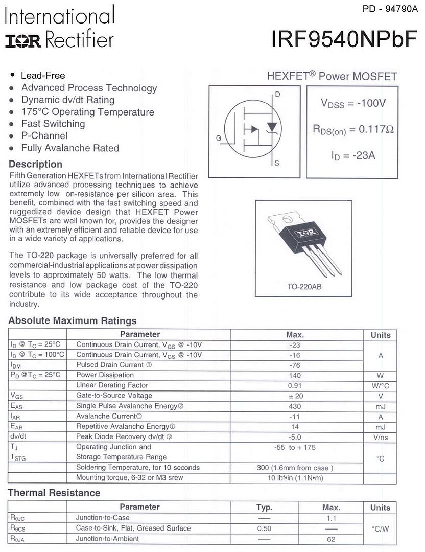 IRF9540NPbF IRF9540N IR 23Amp Power MOSFET, IRF9540, x5 | eBay