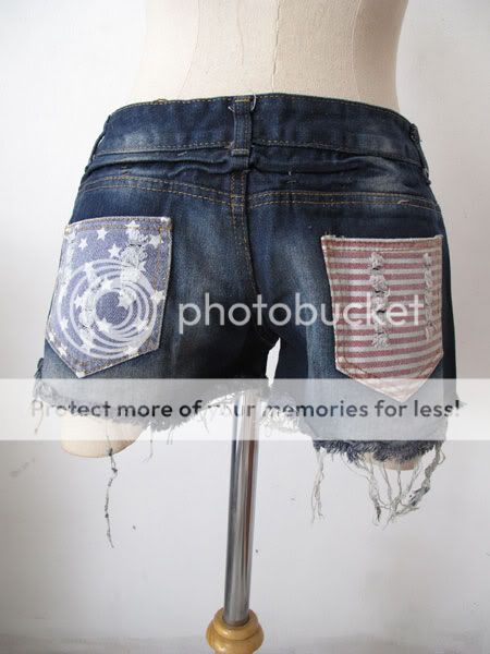 Cut Off Denim Acid wash FRAYED MINI USA AMERICAN FLAG SHORTS Studded 