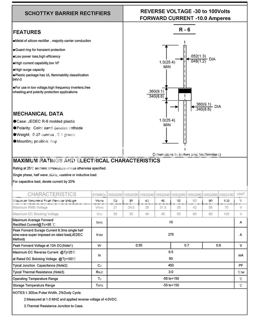   45V Schottky Diodes, for Solar Panel / Wind, Rectifier, 10AMP  