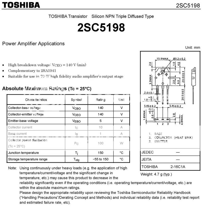 2SA1941 & 2SC5198 Original TOSHIBA AMP. Transistor, x 2  